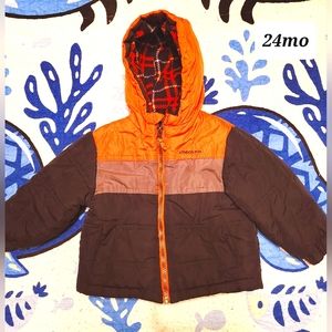 London Fog Toddler Baby Boy Orange Blue Plaid Fleece Lined Jacket Coat 24m Month